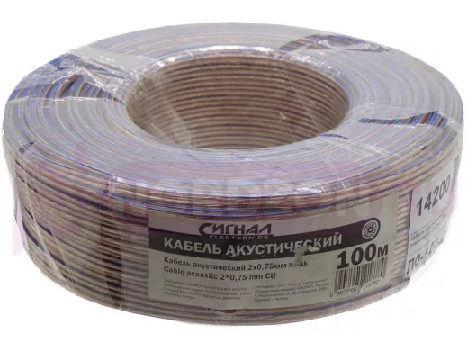Кабель акустический прозрачный 2х0,75 мм.кв. Cu силиконовый, Сигнал 100м