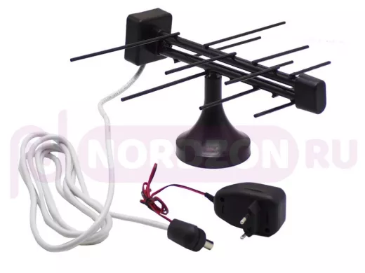 "БАБОЧКА- 1А-12ВОЛЬТ" ЧЁРНАЯ РЕГУЛИРУЕМАЯ АКТИВНАЯ антенна комнат. с усилителем DVB-T2, блок питания