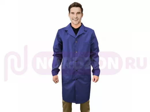 Халат рабочий мужской синий, бязь, размер 56-58, рост 170-176, плотность ткани 142 г/м2