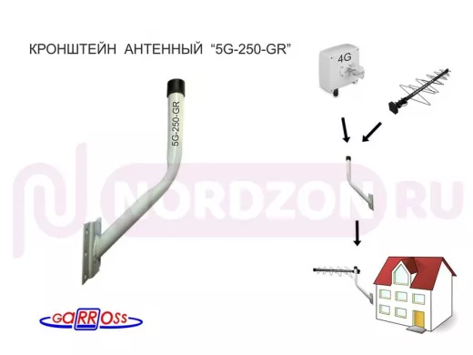 Кронштейн антенный "5G-250-GR-14722" СЕРЫЙ с выносом вверх 0,45м, вылет вперёд 0,25м, диаметр 22мм