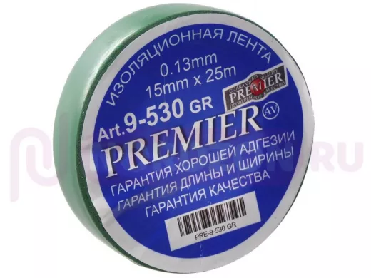 Изолента 15мм х 25метров зеленая  PREMIER 0,13мм