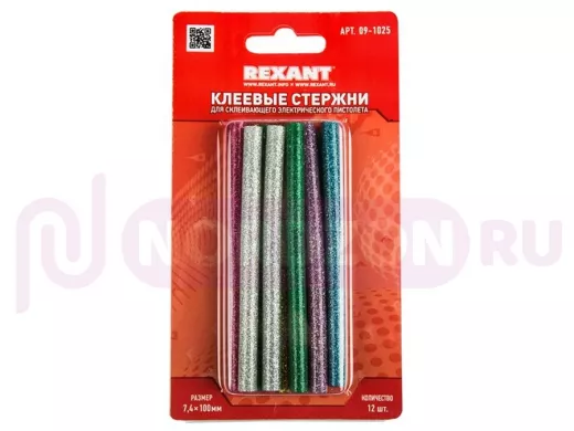 Клеевые стержни, диаметр  7,0мм, длина 100мм, Цветной с Блестка, REXANT   (12шт/уп) цена за упаковку