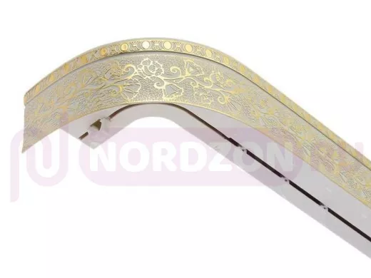250см карниз КРУЖЕВО ЗОЛОТО БЕЛЫЙ 2х рядный с декор. планкой 70мм в индивид. упаковке. ультракомпакт