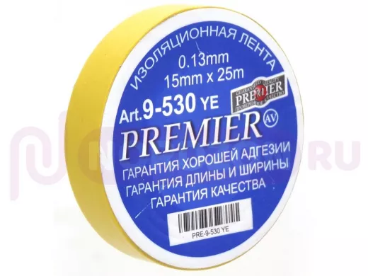 Изолента 15мм х 25метров жёлтая  PREMIER 0,13мм