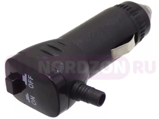 Штекер в прикуриватель (предохранитель + кнопка ВКЛ, выход провода под 90) TD-13