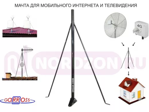 Кронштейн для антенны на любую крышу "DRZAK D50B-18071" черный с подпорками, диаметр 50мм, высота 1м