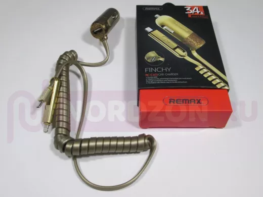 Зарядное устройство USB автомобильное 5V с кабелем Apple& Android 1м + USB 3.4 А REMAX  RC-C 103