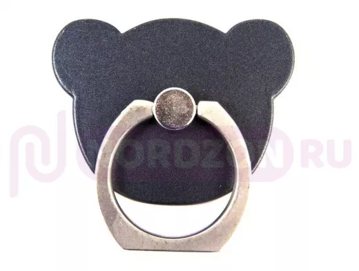 Подставка  для смартфона мини, универсальный,  "Кольцо-Мишка", квадрат, серый