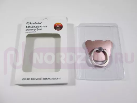 Подставка  для смартфона мини, универсальный,  "Кольцо-Мишка", квадрат, фиолетовый