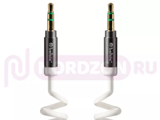 Кабель AUX (3,5 мм-3,5 мм) 2м  спиральный, позолоченный, белый, BS1021