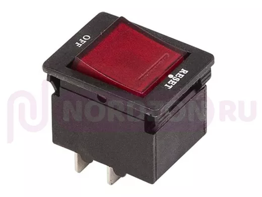 Выключатель - автомат клавишный 250V 10А (4с) RESET-OFF красный, с подсветкой  REXANT