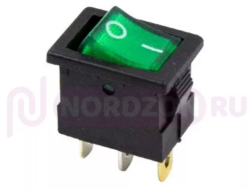 Выключатель клавишный 12V 15А (3с) ON-OFF зеленый  с подсветкой  Mini  REXANT