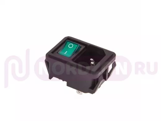 Выключатель клавишный 250V 10А (4с) ON-OFF зеленый с подсветкой и штекером C14 3PIN  REXANT