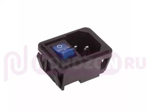 Выключатель клавишный 250V 10А (4с) ON-OFF синий с подсветкой и штекером C14 3PIN  REXANT