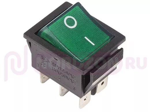 Выключатель клавишный 250V 15А (6с) ON-ON зеленый  с подсветкой  REXANT