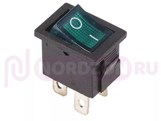 Выключатель клавишный 250V 6А (4с) ON-OFF зеленый  с подсветкой  Mini  REXANT