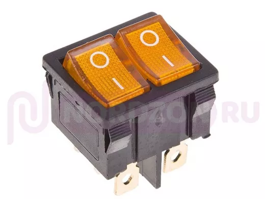 Выключатель клавишный 250V 6А (6с) ON-OFF желтый с подсветкой ДВОЙНОЙ  Mini  REXANT