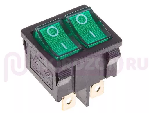 Выключатель клавишный 250V 6А (6с) ON-OFF зеленый с подсветкой ДВОЙНОЙ  Mini  REXANT
