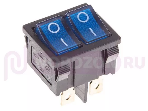 Выключатель клавишный 250V 6А (6с) ON-OFF синий с подсветкой ДВОЙНОЙ  Mini  REXANT