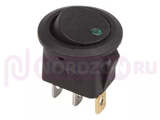 Выключатель клавишный круглый 12V 16А (3с) ON-OFF черный  с зеленой подсветкой  REXANT