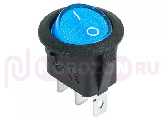 Выключатель клавишный круглый 12V 20А (3с) ON-OFF синий  с подсветкой  REXANT