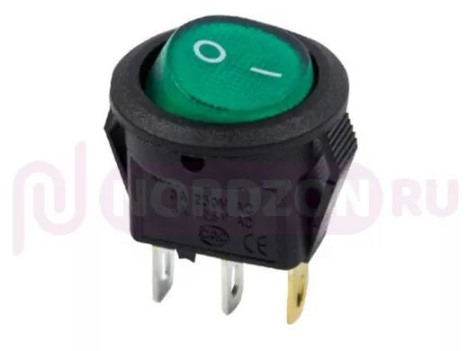 Выключатель клавишный круглый 250V 3А (3с) ON-OFF зеленый  с подсветкой  Micro  REXANT