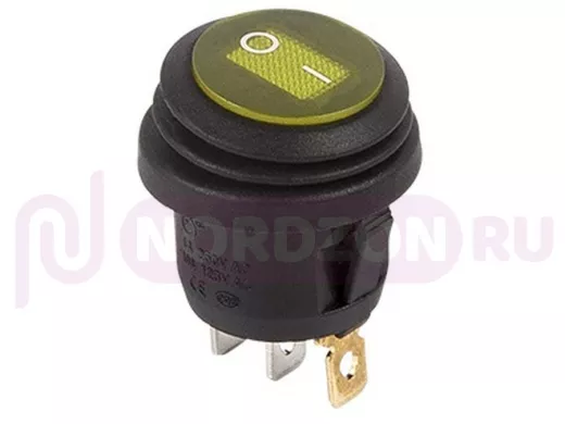 Выключатель клавишный круглый 250V 6А (3c) ON-OFF желтый  с подсветкой  ВЛАГОЗАЩИТА  REXANT