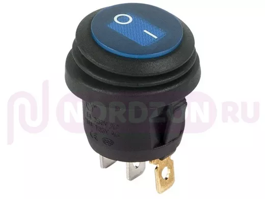 Выключатель клавишный круглый 250V 6А (3c) ON-OFF синий  с подсветкой  ВЛАГОЗАЩИТА  REXANT