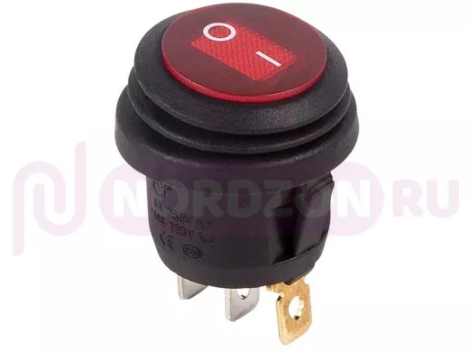 Выключатель клавишный круглый 250V 6А (3с) ON-OFF красный  с подсветкой  ВЛАГОЗАЩИТА  REXANT