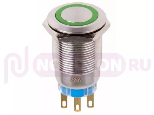 Кнопка  антивандальная диаметр 19мм  12В Б/Фикс (5с) (ON)-OFF/(OFF)-ON зеленая  REXANT