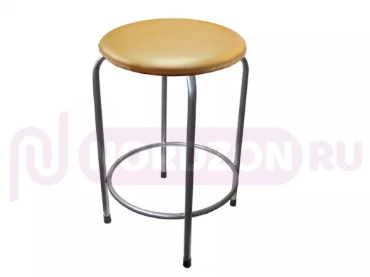 Табурет с подставкой для ног и полкой "TABURETTO-20328" круглое сиденье, серебрист., коричн.,экокожа