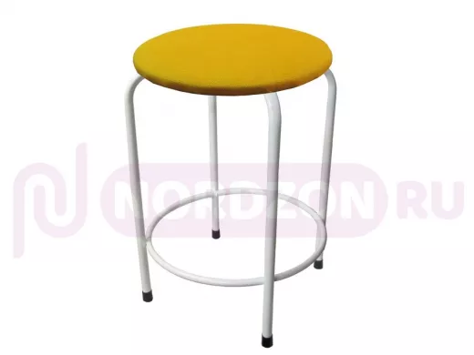 Табурет с подставкой для ног и полкой "TABURETTO-20333" круглое сиденье, белый, жёлтый, ткань