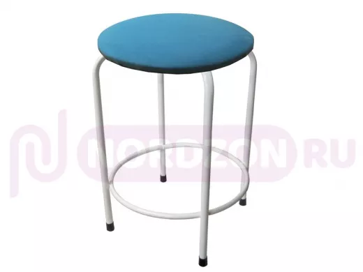 Табурет с подставкой для ног и полкой "TABURETTO-20338" круглое сиденье, белый, синий, ткань