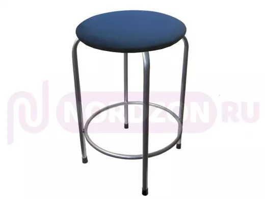 Табурет с подставкой для ног и полкой "TABURETTO-20342" круглое сиденье, серебрист., синий, ткань