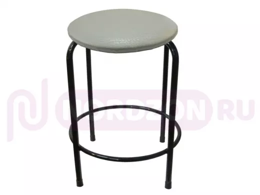 Табурет с подставкой для ног и полкой "TABURETTO-20363" круглое сиденье, чёрные ножки, серый верх