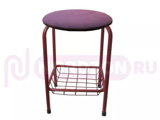 Табурет с подставкой для ног и корзинкой для вещей "TABURETTO-20392" красные ножки, бордовый ткань
