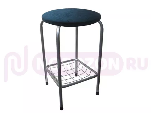Табурет с подставкой для ног и корзинкой для вещей "TABURETTO-20400" серебр ножки, синий верх, ткань
