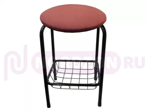 Табурет с подставкой для ног и корзинкой для вещей "TABURETTO-20404" чёрные ножки, бордовый, ткань