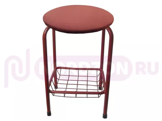 Табурет с подставкой для ног и корзинкой для вещей "TABURETTO-20405" красные ножки, красный, ткань