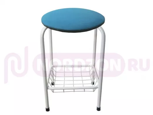Табурет с подставкой для ног и корзинкой для вещей "TABURETTO-20409" белые ножки, синий, ткань
