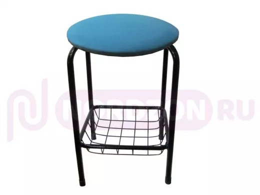 Табурет с подставкой для ног и корзинкой для вещей "TABURETTO-20410" чёрные ножки, синий, ткань