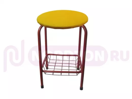 Табурет с подставкой для ног и корзинкой для вещей "TABURETTO-20412" красные ножки, жёлтый, ткань