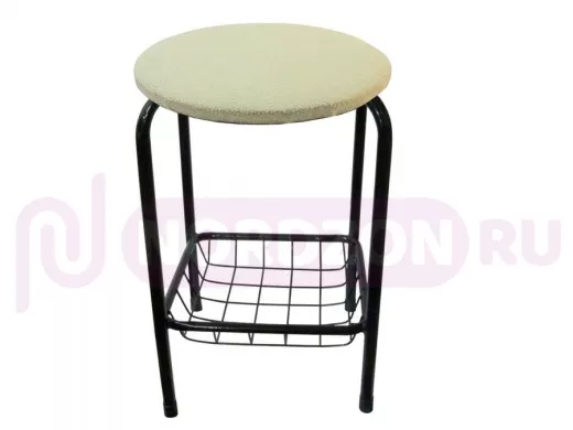 Табурет с подставкой для ног и корзинкой для вещей "TABURETTO-20418" чёрные ножки, серый, ткань