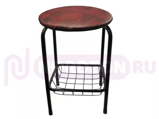 Табурет с подставкой для ног и корзинкой для вещей "TABURETTO-20420" чёрные ножки, бордовый, экокожа