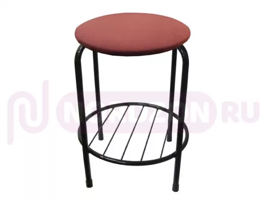 Табурет с подставкой для ног и полкой "TABURETTO-20466" круглое сиденье, чёрный, красный, ткань