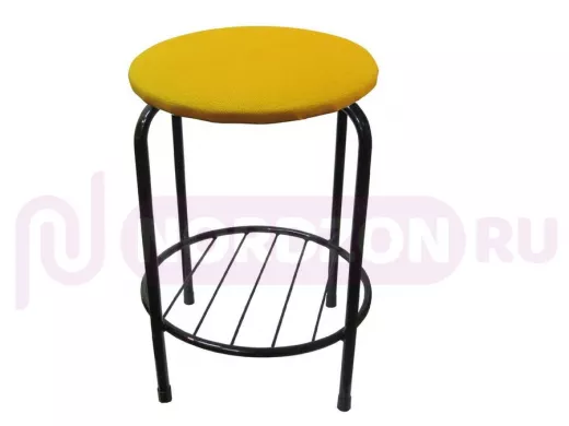Табурет с подставкой для ног и полкой "TABURETTO-20475" круглое сиденье, чёрный, жёлтый, ткань