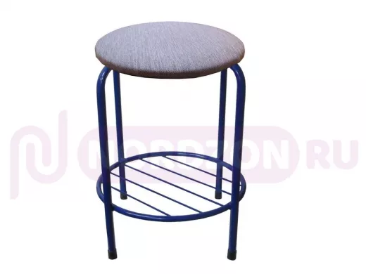 Табурет с подставкой для ног и полкой "TABURETTO-20476" круглое сиденье, синий, синий, ткань
