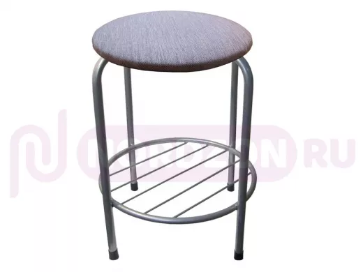 Табурет с подставкой для ног и полкой "TABURETTO-20478" круглое сиденье, серебристый, синий, ткань