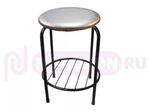 Табурет с подставкой для ног и полкой "TABURETTO-20479" круглое сиденье, чёрные ножки,серебр,экокожа