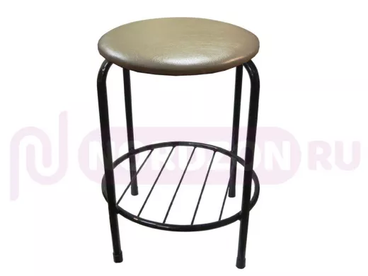 Табурет с подставкой для ног и полкой "TABURETTO-20486" круглое сиденье, чёрный, бежевый, экокожа